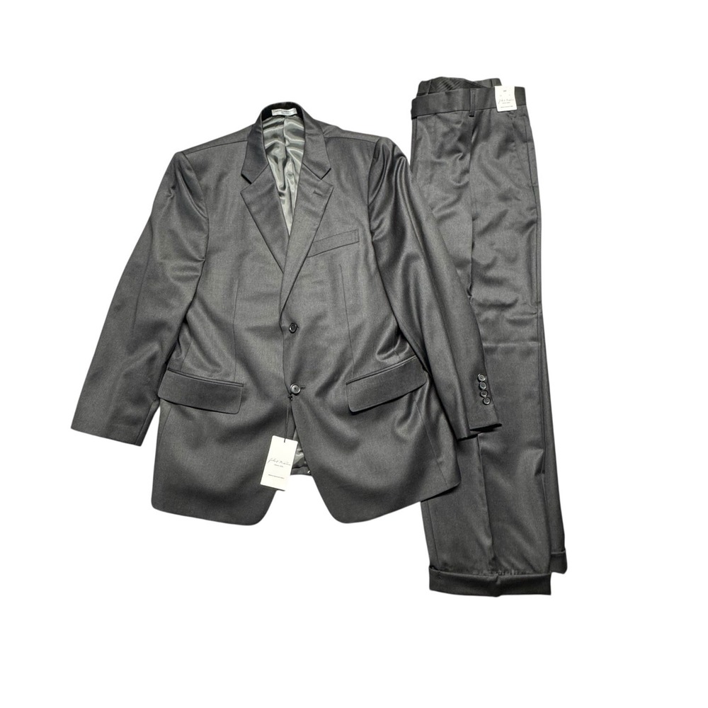 John W Nordstrom Travel Wool Suit Mens 42R 36x28 Charcoal Gray Italian Wool NWT